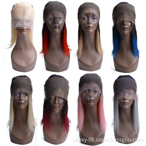 Wholesale Colourful Wig Vendors Short Bob Lace Front Ombre Colored Brazilian Human Hair Wig